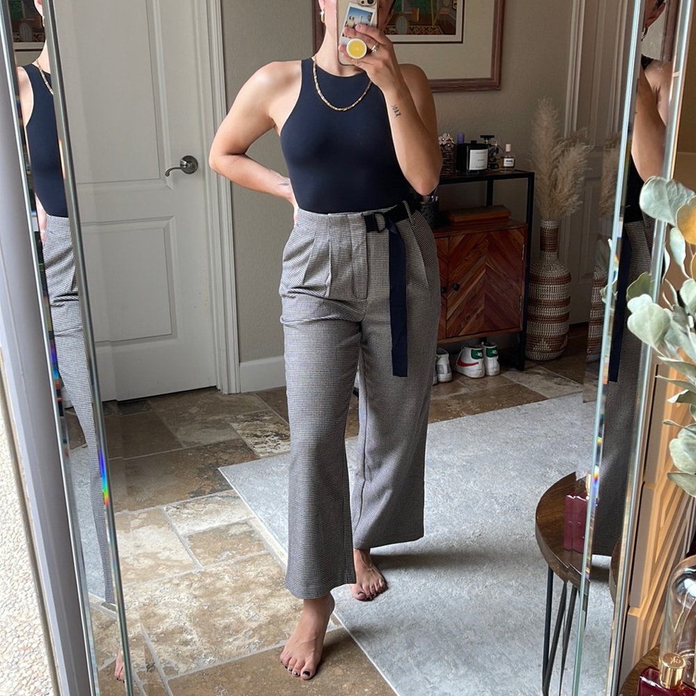 OAK + FORT brown/black houndstooth trousers